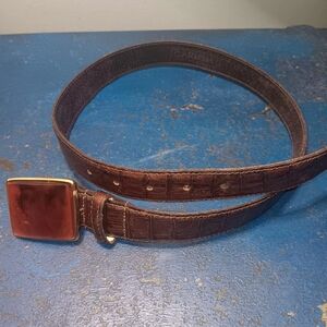 Carlisle Brown Crocodile-Embossed Belt with Gold Buckle